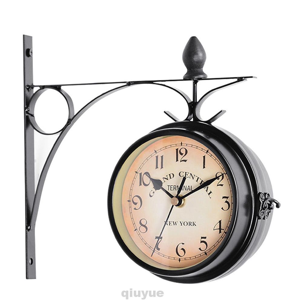 Brown Double Sided Wall Clock 360 Degree Rotation Home Decor Wall Clock Outdoor Wrought Iron Garden Clock Metal Clock Two Faces Antique Wall Clock Hanging Clock With Mounting Bracket For Indoor Decor