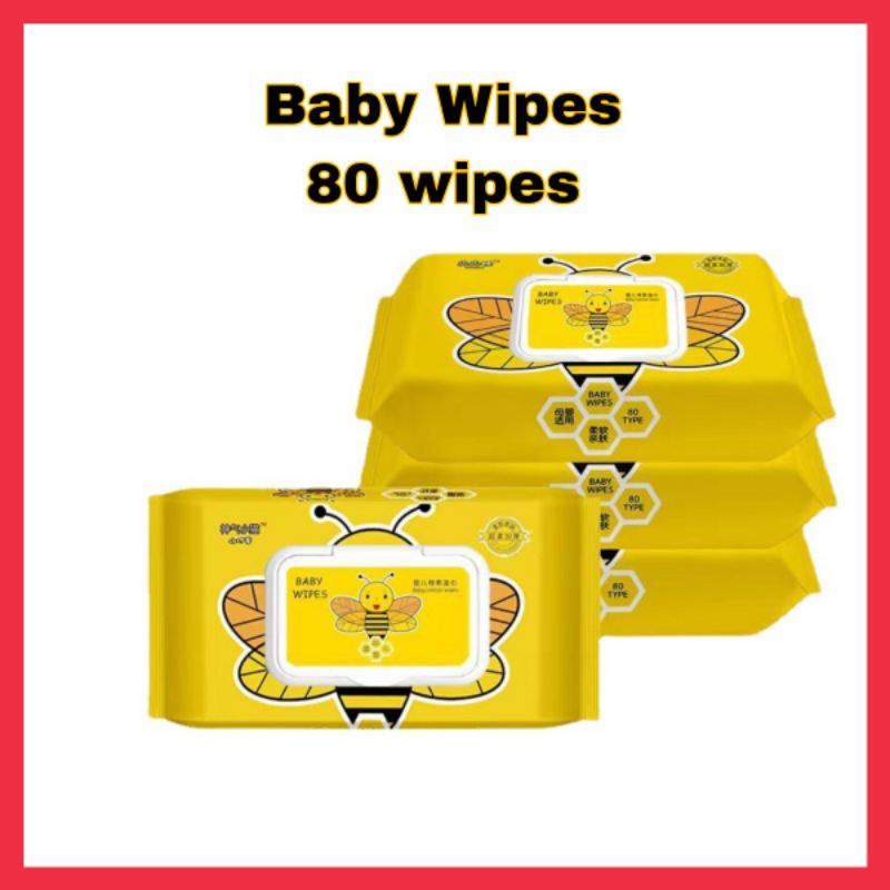 80PCS NON ALCOHOL Yellow Bee Baby Wet Wipes Tisu Basah Bayi Face Mouth Table Utensils Wet Wipes