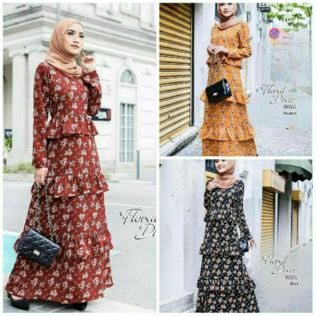 Floral layer dress 9036# gaun kembang, maxi dress, dinner dress, jubah ...