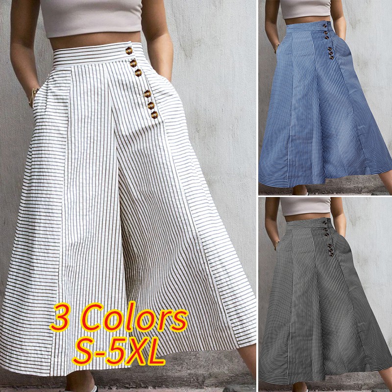high waist button long loose pants