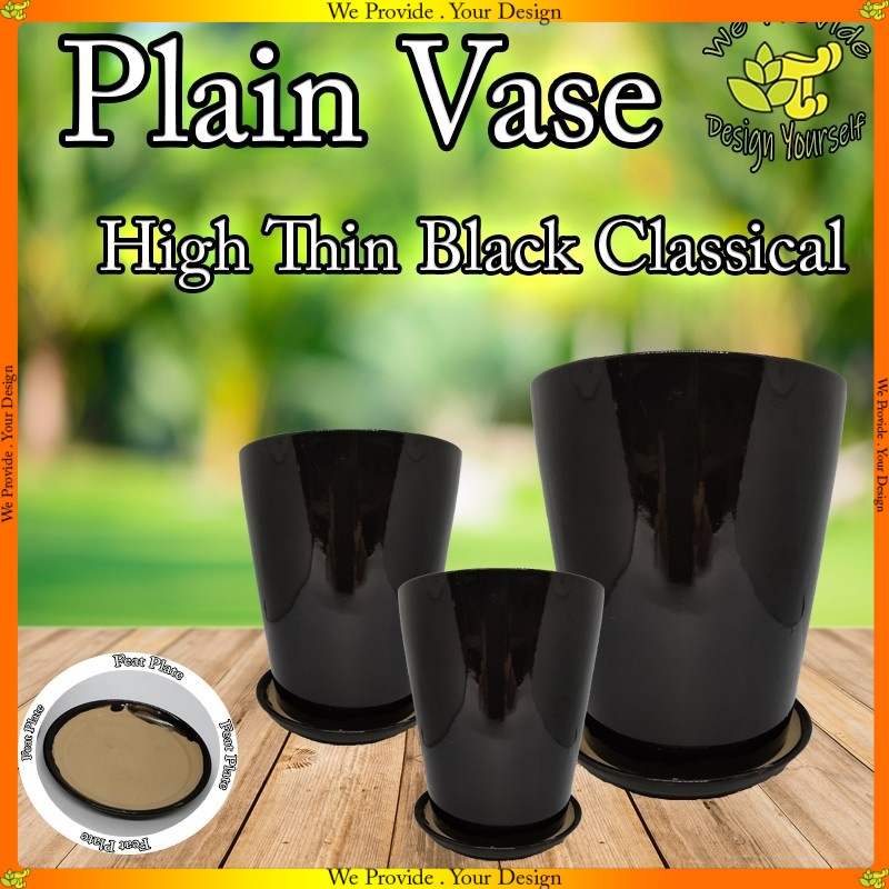 [VV150] Black High Thin Black Classical Plain Vase 3 Size Big, Middle