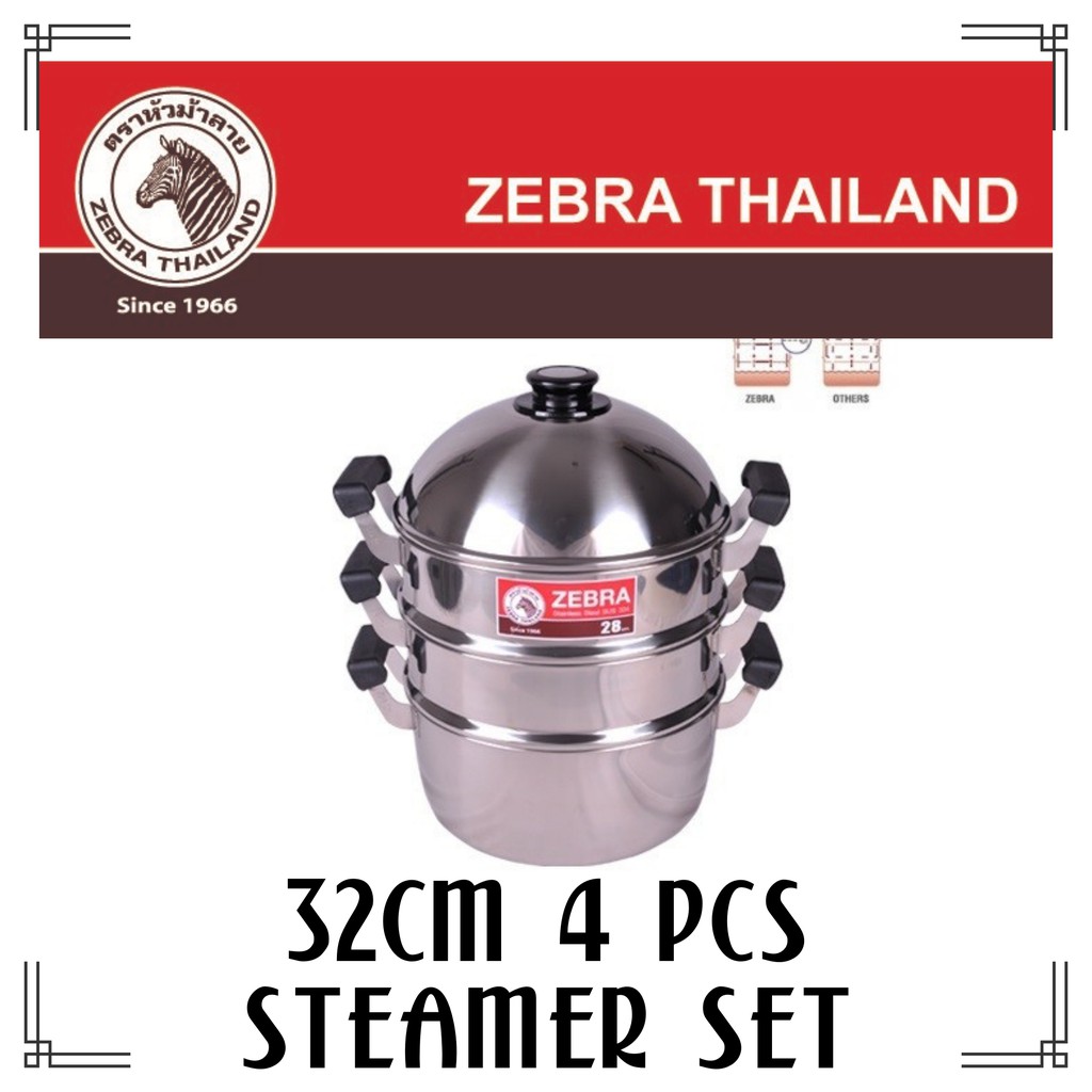 Zebra Stainless Steel Z164X432X000 (32cm) 4 Pcs Steamer Set Shopee