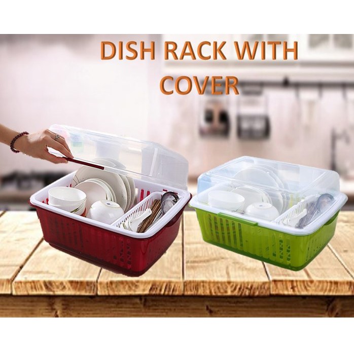 Dish Rack With Cover Kitchen Storage Bowl Plate Fork Spoon Plastic