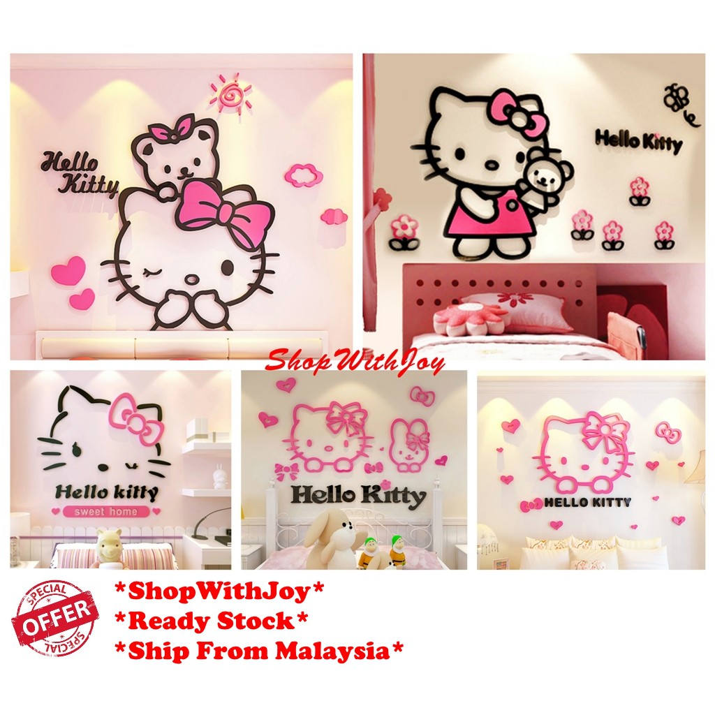 Msia Stock Sales Big Hello Kitty Decor Crystal Acrylic Wall Decoration Stickers