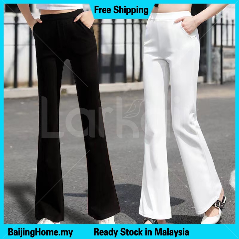 Free Shipping Women Long Casual Pants Palazo Bootcut Muslimah Plus Size Loose Office Pants Black Straight Celana Vintage