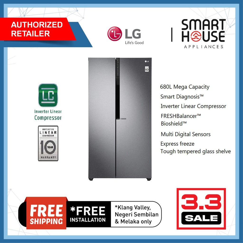FREE SHIPPING !!! LG GCB247KQDV IEC Gross 680L Mega Capacity Sideby