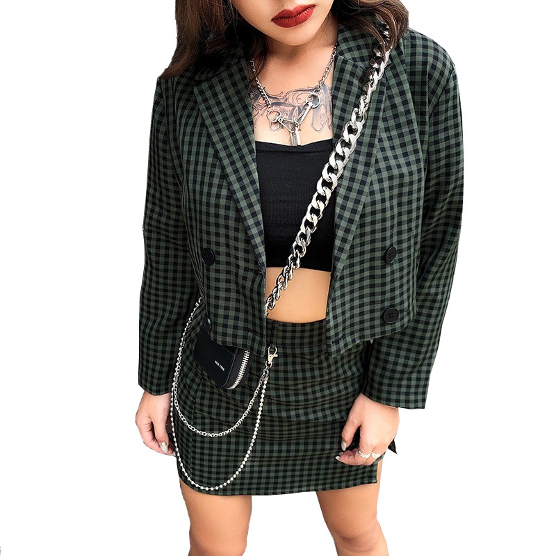 women's green plaid jacket