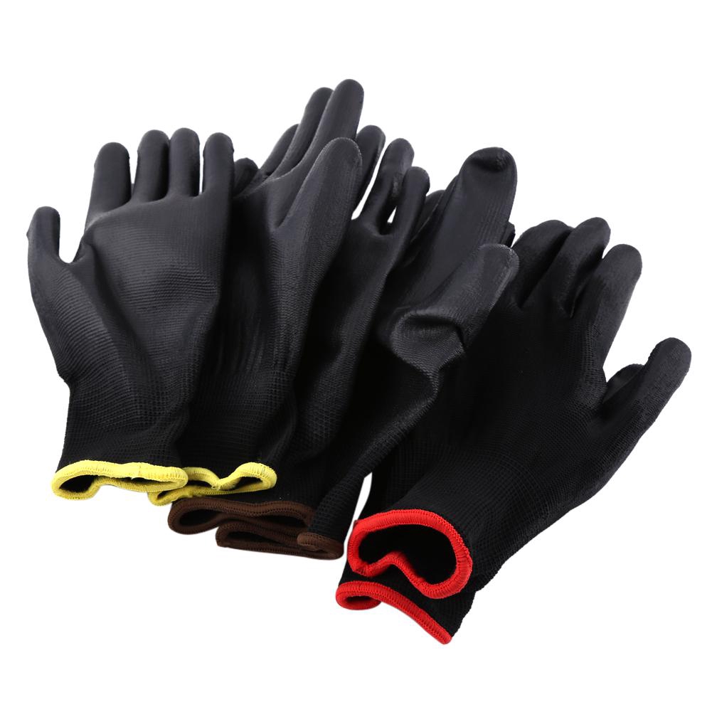 black nylon pu safety work gloves