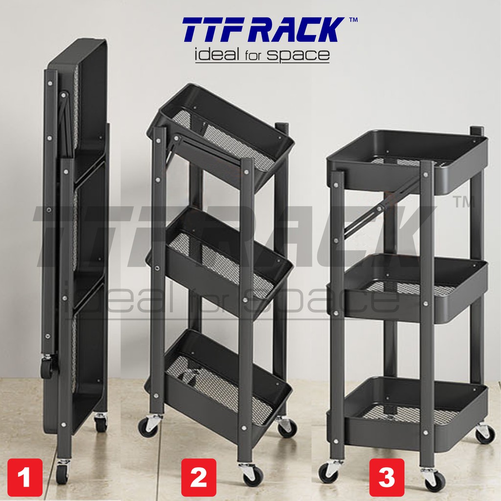 TTF Rack™ (FTS) Foldable Shelves Kitchen Trolley Rack / Steel Rack /Storage Rack /Rak Besi /Rak dapur/ Rak Serbaguna
