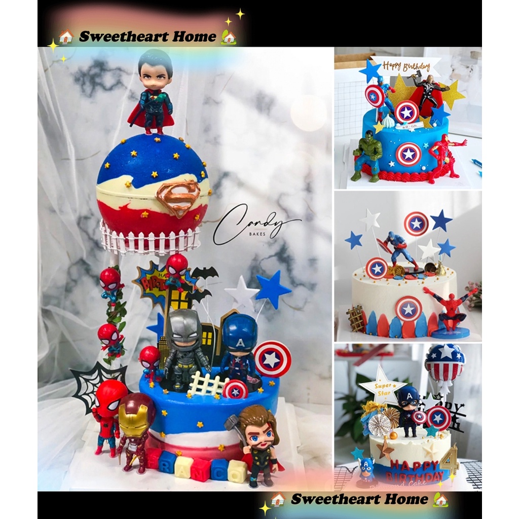 READY STOCK- Marvel Avengers Spiderman Batman Iron-man Captain Thor Birthday Aclrylic Card Cake Topp