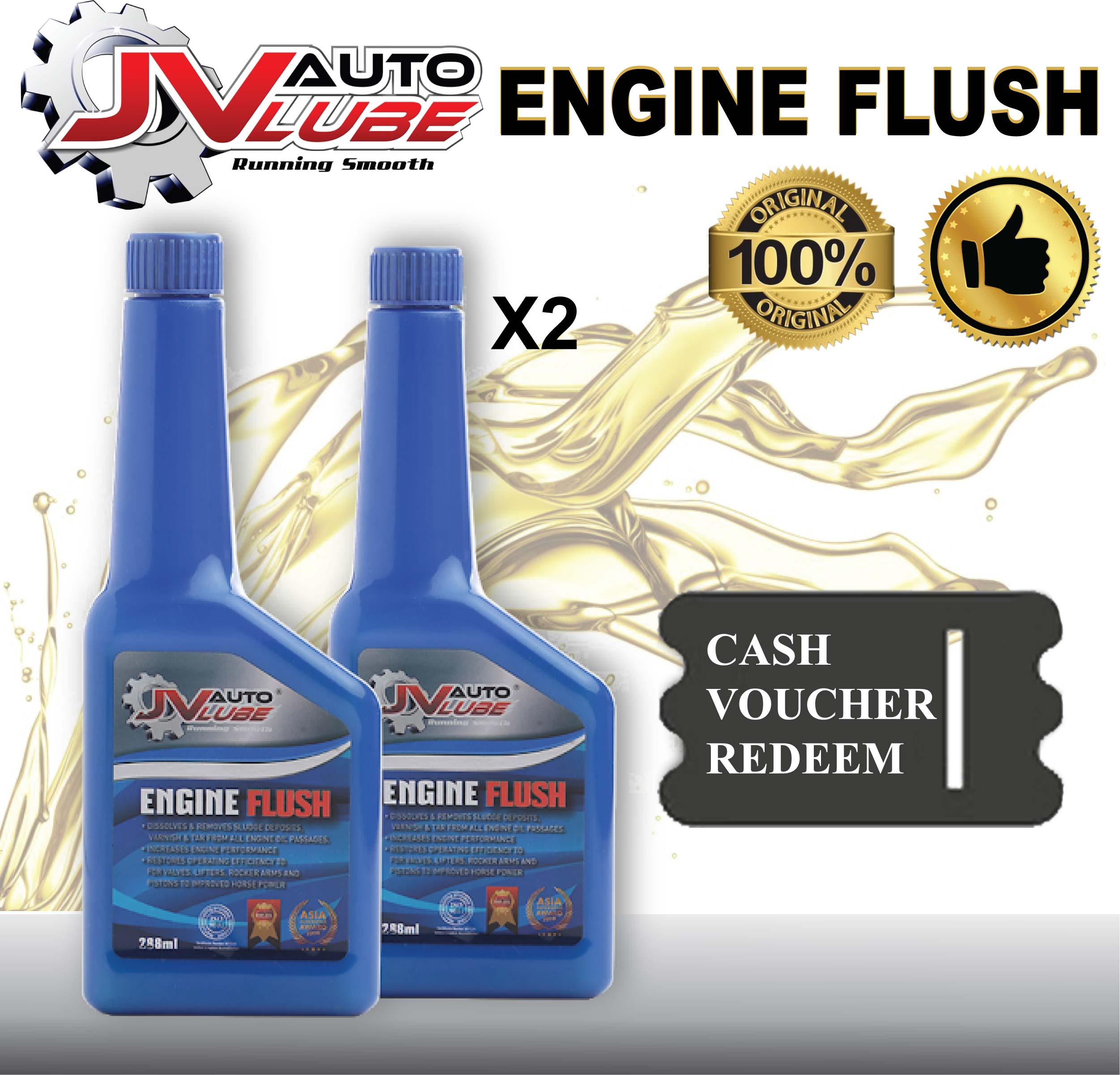 ( Cash Voucher Redeem ) 2 Bottle JV Auto Lube - Engine Flush Original 288ml