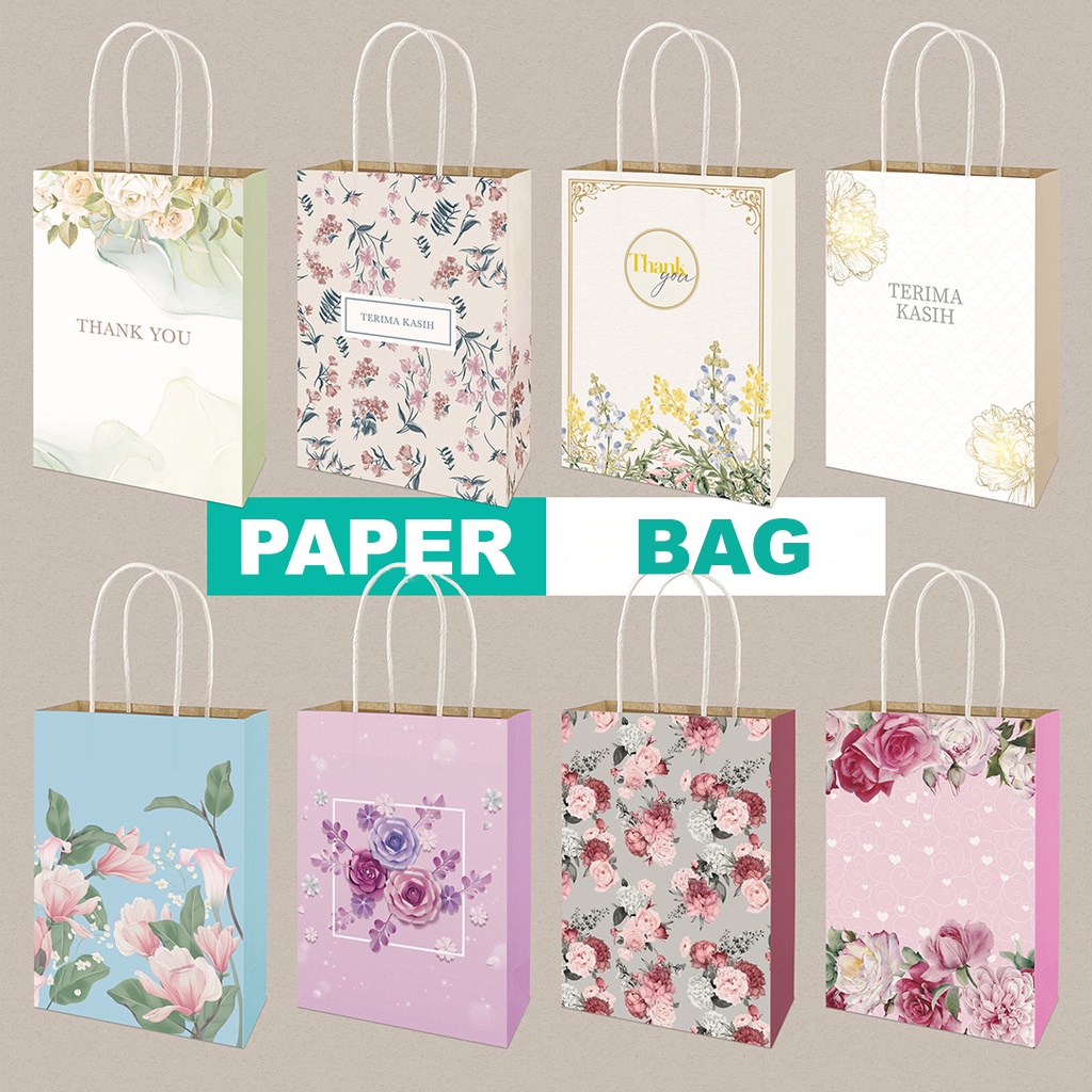 1pcs Love Floral Flower Printed Thank You Paper Bag, Goodies Bag