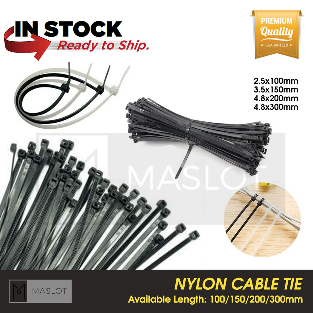 100 x Black /& White Nylon Plastic Cable Ties Tidies Zip Tie 100mm 200mm 300mm