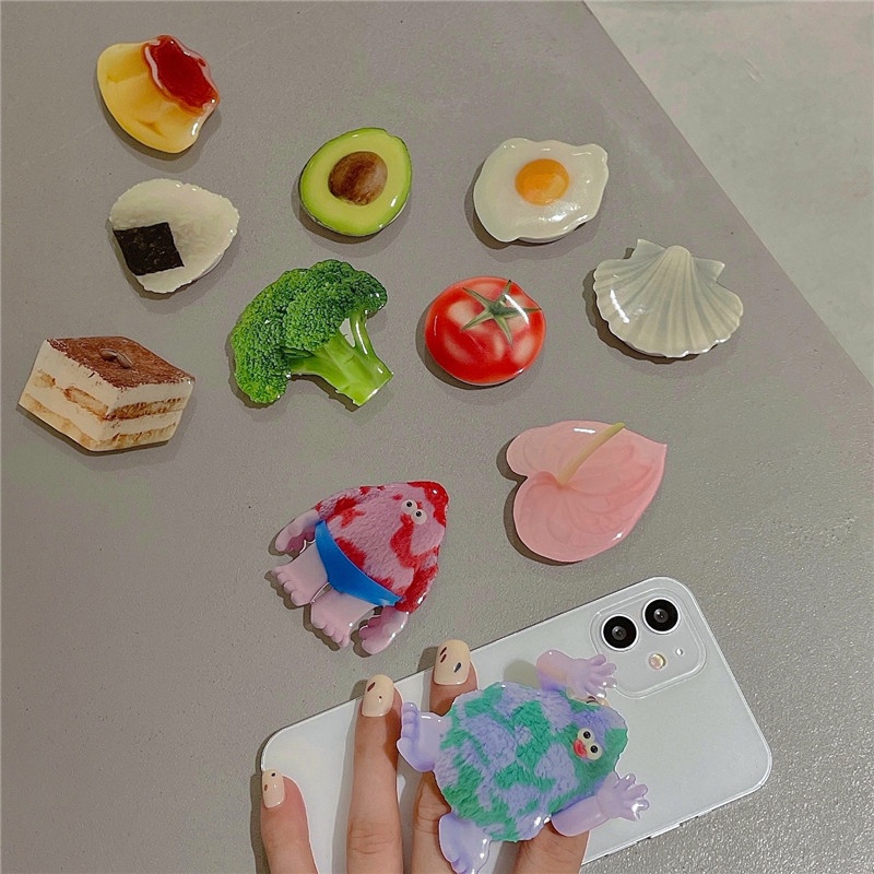 Cute Phone Griptok Griptok Korea Holder Ring for IPhone Samsung Accessories Broccoli Tomato Avocado Pudding Cake Phone Stand