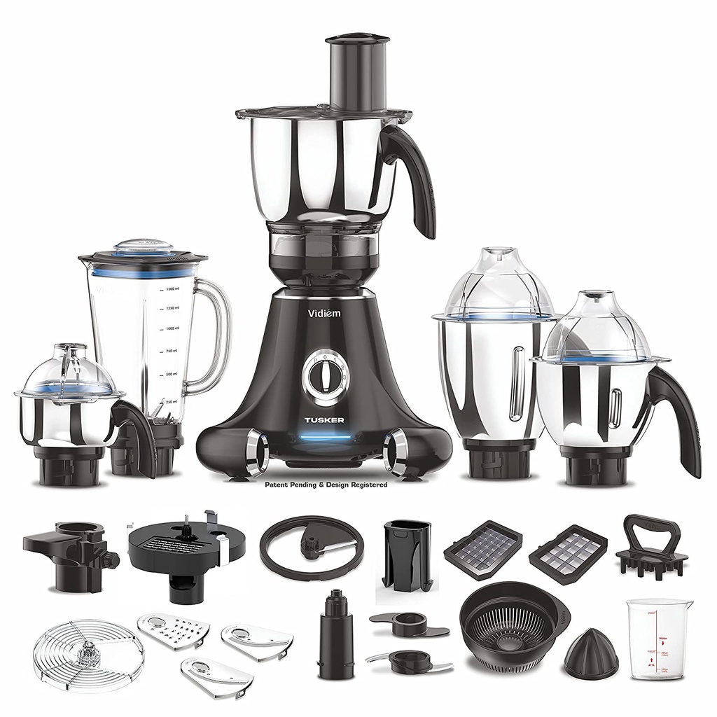 Vidiem Mixer Grinder 608 A Tusker | Mixer grinder 750W/1000W with 3 Jars & 1 Juicer Mixer Grinder, 1 Multi chef | 4 Leak