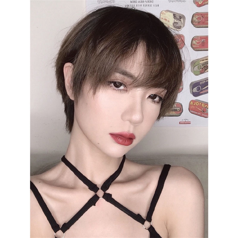 Yoyolala Wig Woman Short Hair Poepoe Head Bobo Short Straight Hair