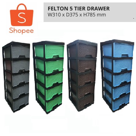 5 Tier Tingkat Plastic Drawer Storage Cabinet Kabinet  