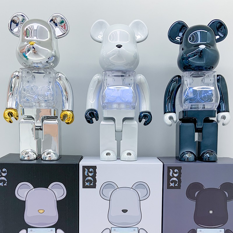 On The Bearbrick 2g Chrome Black White Silver Luminous Building Blocks Bear Shopee Malaysia