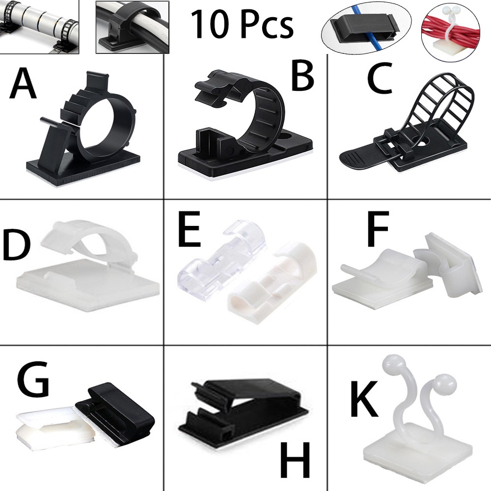 10 Pcs Under Desk Cable Organizer USB Winder Desktop Tidy Clips Management Wire Holder for Mouse Headphone TV Cord Accessories