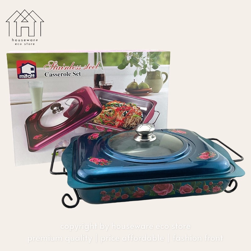 Rectangle Casserole with Stand Food Warmer Raya Buffet Set Casserole Tableware Serving Dish MT2735「自助餐盤子」