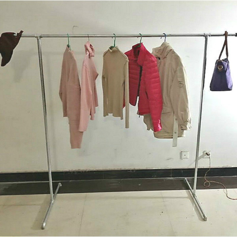 Galvanized Tube Hanging Clothes Rack Spread Floor To Ceiling