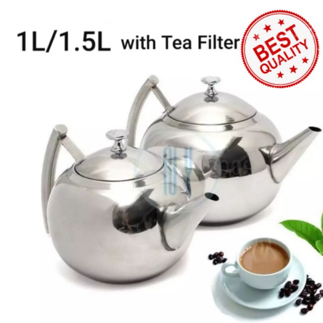 Teapot Coffee Tea Pot Kettle Teko Kopi with Filter Strainer Cerek Air Dapur Polished Stainless Steel