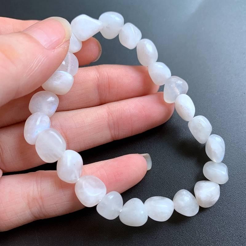 Natural Moon Stone Bracelet Tumbled Stone White Moonstone Strand Bracelet Spiritual Healing Beads Jewelry 8*10mm