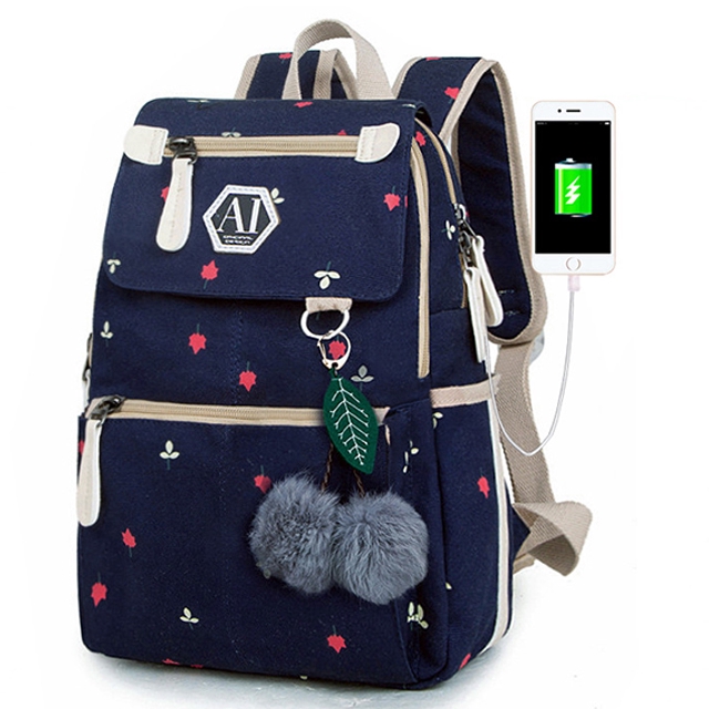 Usb School Black Backpack For Girls Butterfly Decoration Shopee