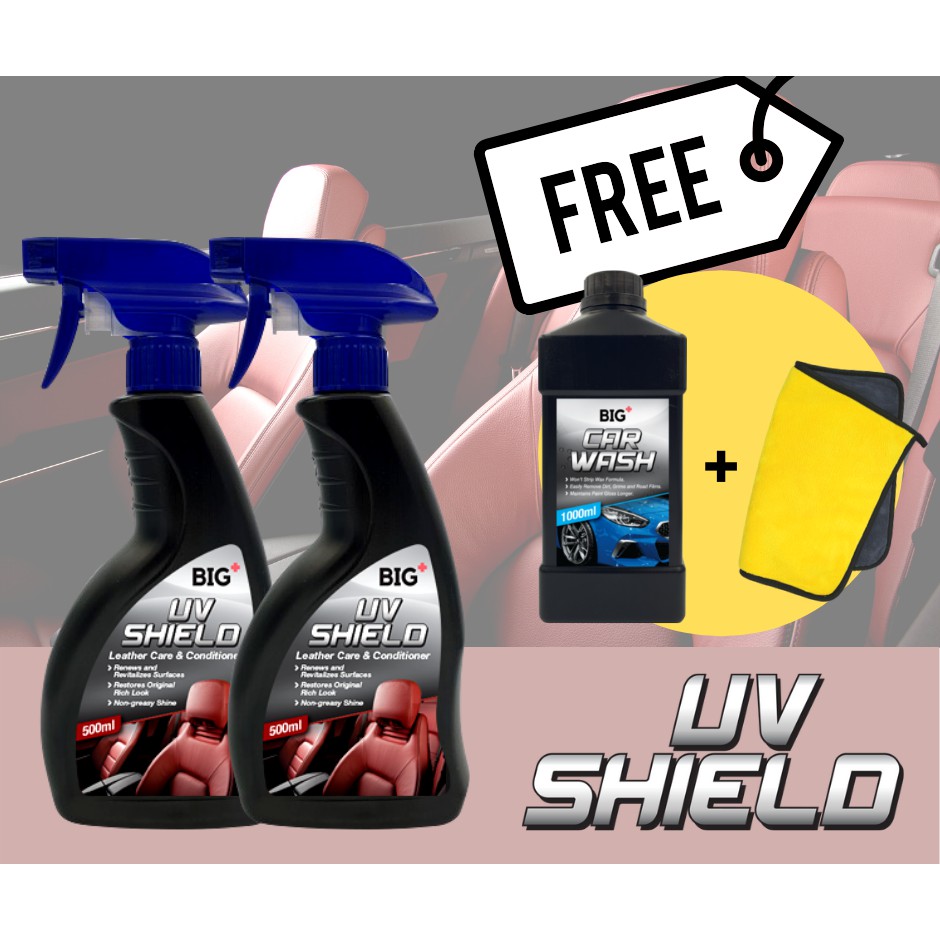 BIG+ UV Shield Leather Care & Conditioner (500ml) {Twin Pack} Prevent Leather Seat Vinyl Dashboard Cracking Fading