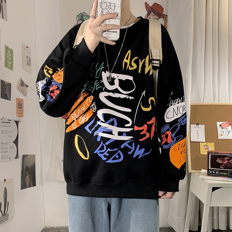 Man and Women Hoodie graffiti Oversize Tops Music EDM Mosaic Sweatshirt