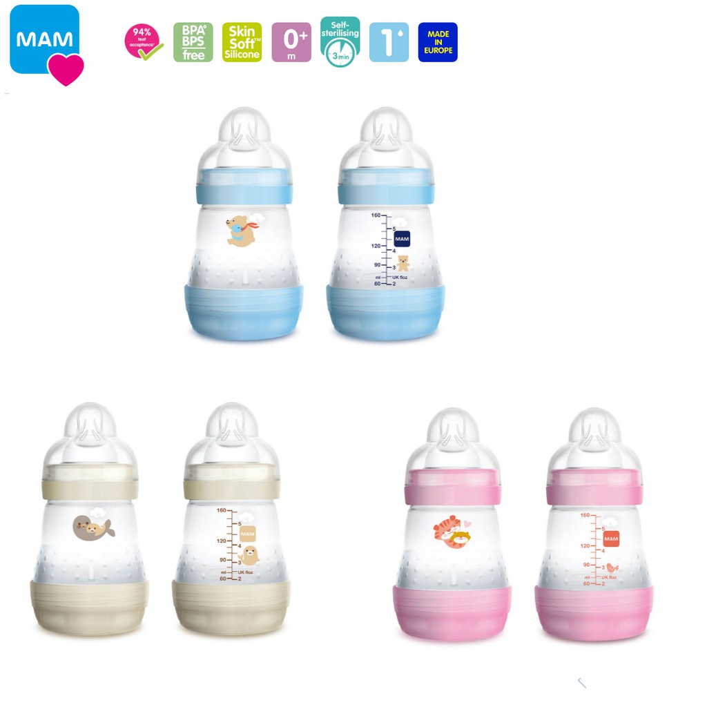 MAM Easy Start Anti Colic Bottle Self Sterilising Baby Bottle with Slow Flow Silicone Teat