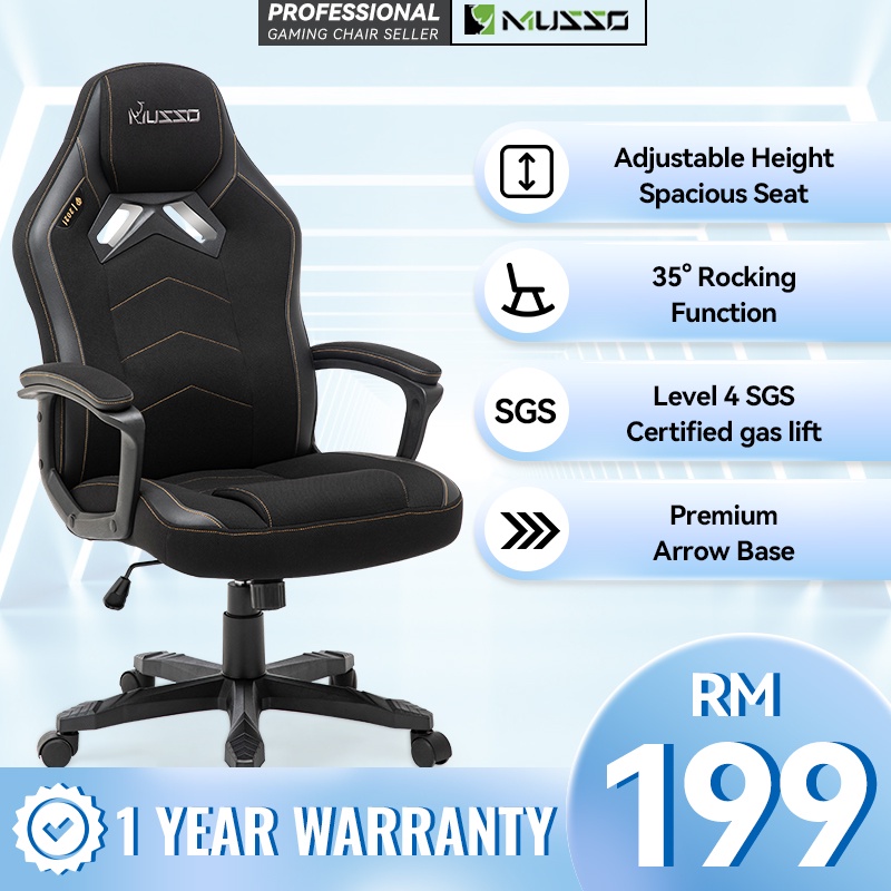 MUSSO Pioneer Series Gaming Chair, PU Leather Ergonomic Office Chair, Executive Swivel Desk Chair, Kerusi Gaming Murah