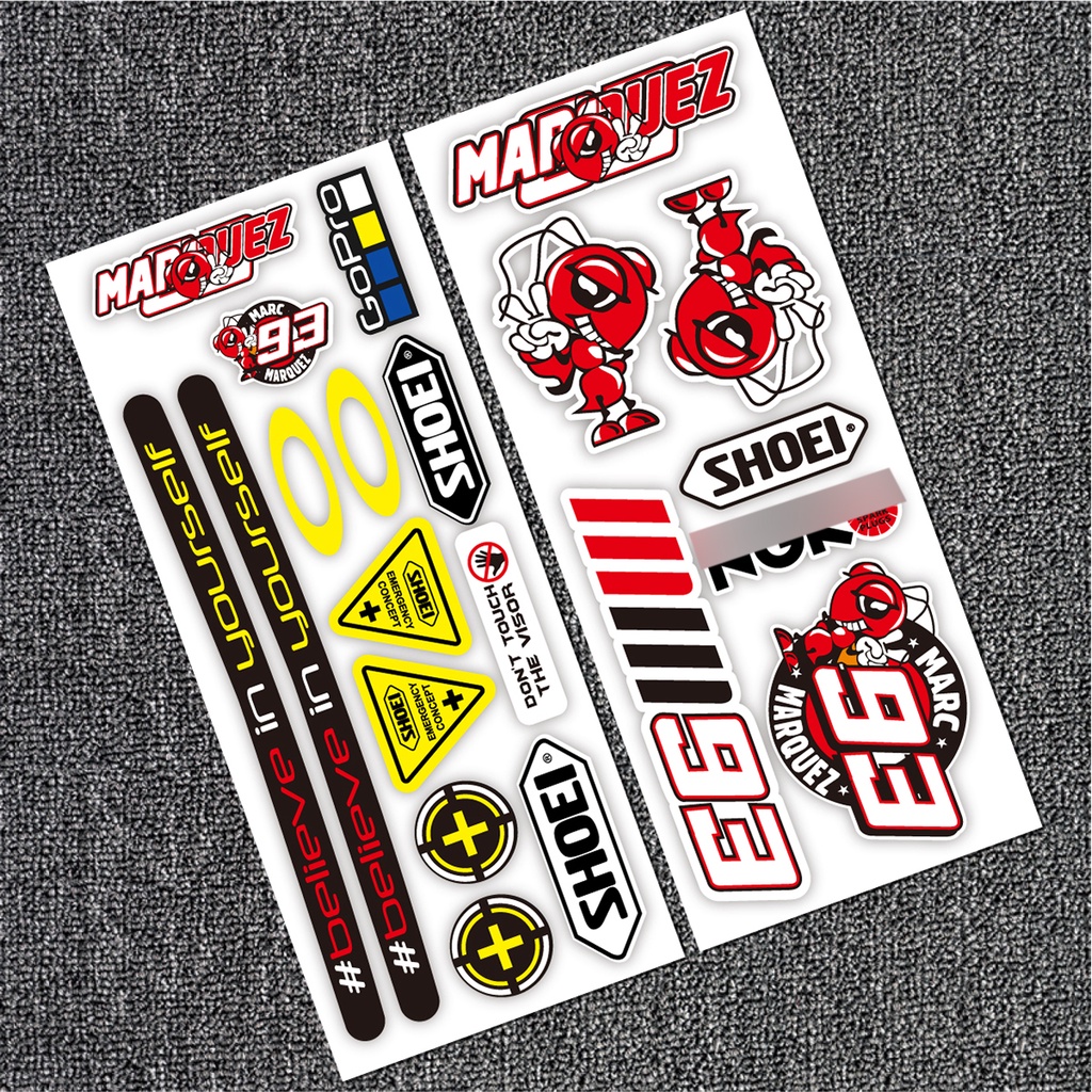 2 sheet MARQUEZ 93 SHOEI design reflective sticker for motorcycle