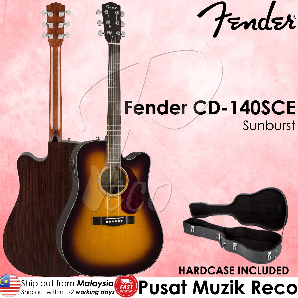 Hard Guitar Case Acoustic Fender - Fender Cd 140sce Sb Solid Top Semi Acoustic Guitar With Hard Case Sunburst Shopee Malaysia