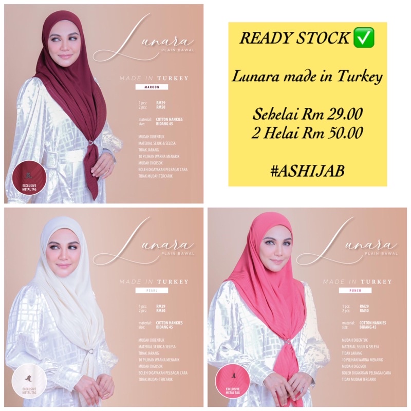 READY STOCK ✅ LUNARA by AS HIJAB DATIN SHAHIDA