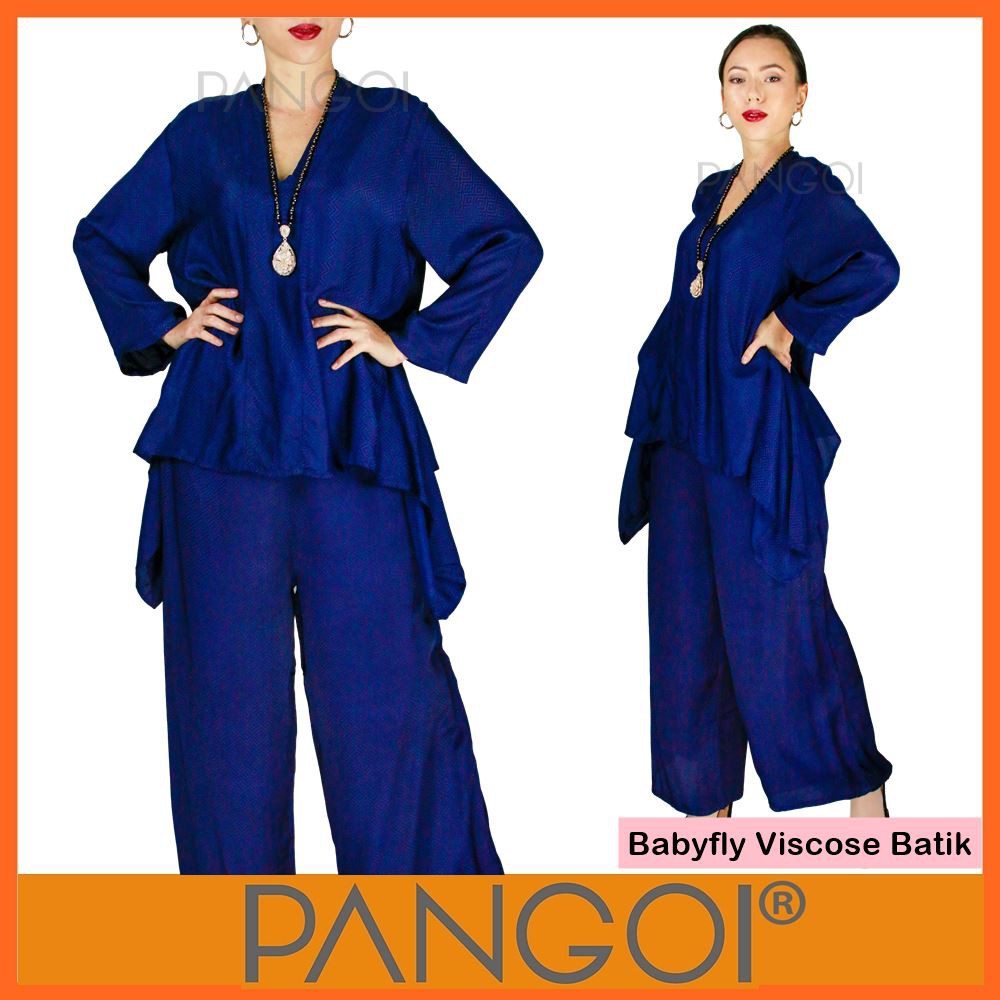 PANGOI Long Sleeve Babyfly Viscose Kain Batik  Songket Biru  