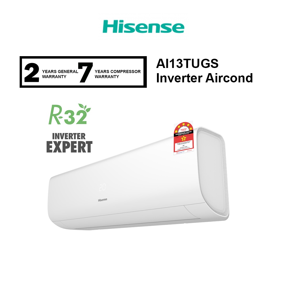 Hisense Aircond 1.5HP Inverter 5 Stars R32 Air Conditioner AI13TUGS