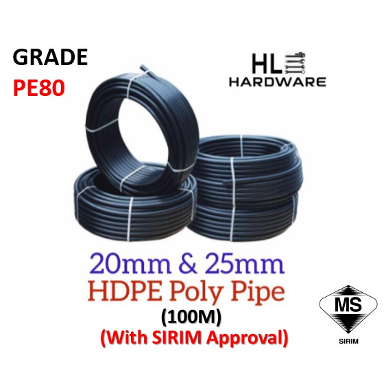 HDPE Poly Pipe PE80 PN12 5 x100m 20mm  25mm SIRIM Poly 