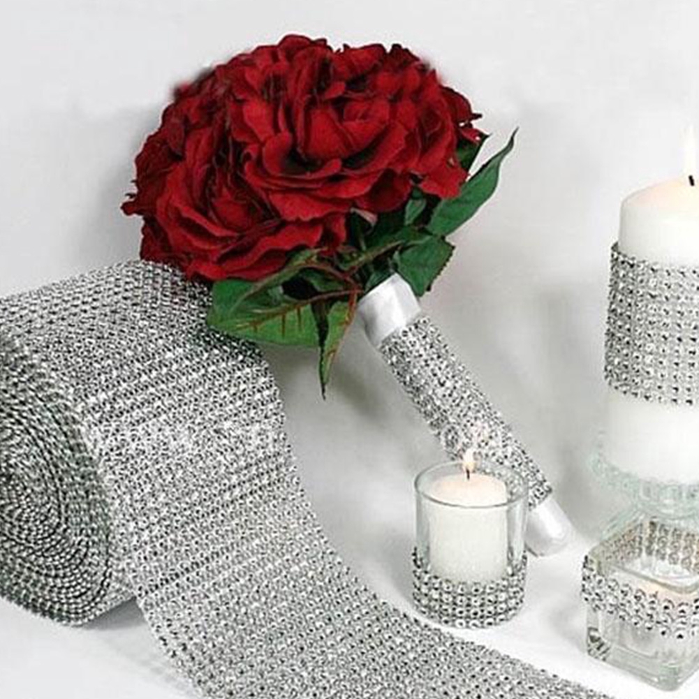 3 yards plastic sun flower rhinestone mesh for decoration for any event-silver