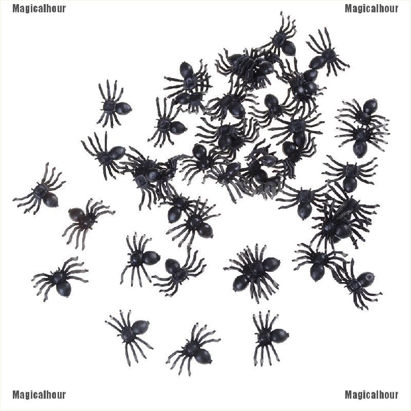 50pcs Small Black Plastic Fake Spider Toys Halloween Funny Joke Prank Props