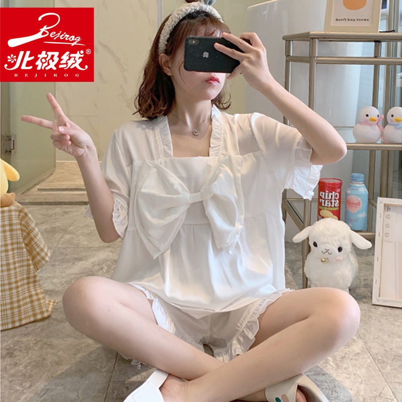 Ice Silk Pajamas Women Suspender Shorts Set Lovely Girl Bow Sweet Princess Can W冰丝睡衣女吊带短裤套装可爱少女蝴蝶结甜美公主可外穿家居服9 16 Shopee Malaysia