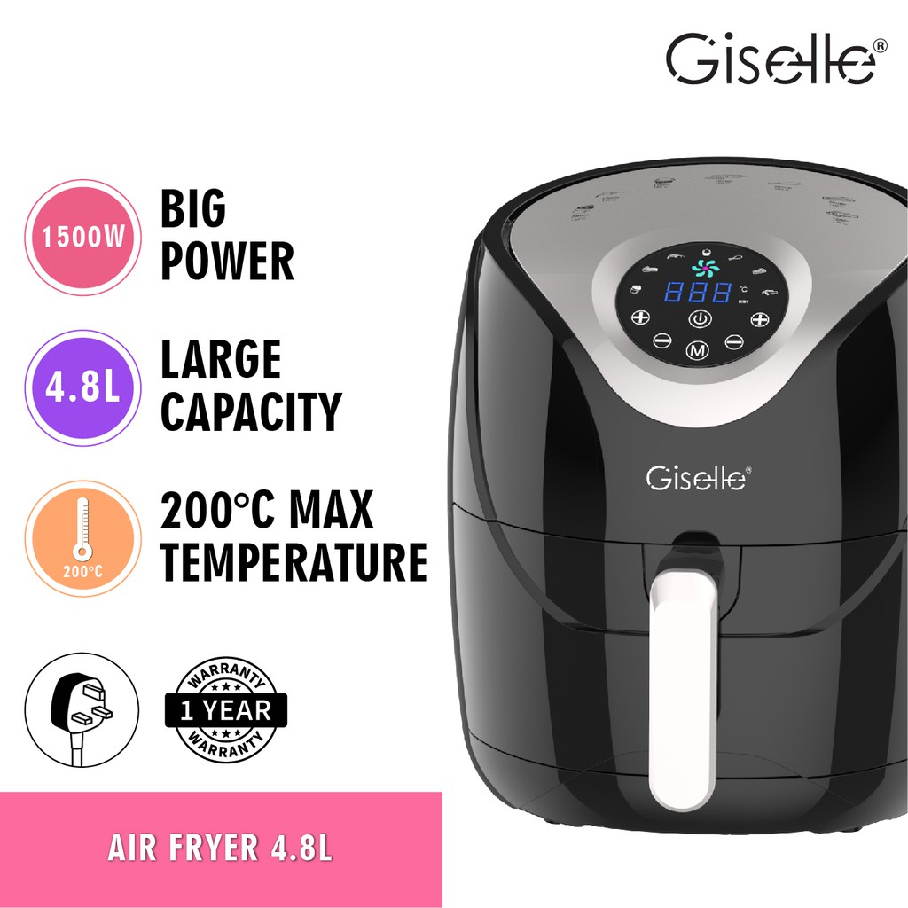 Giselle Digital Air Fryer with Touch Control Timer Temperature Control - Black (1500W/4.8XL) KEA0202