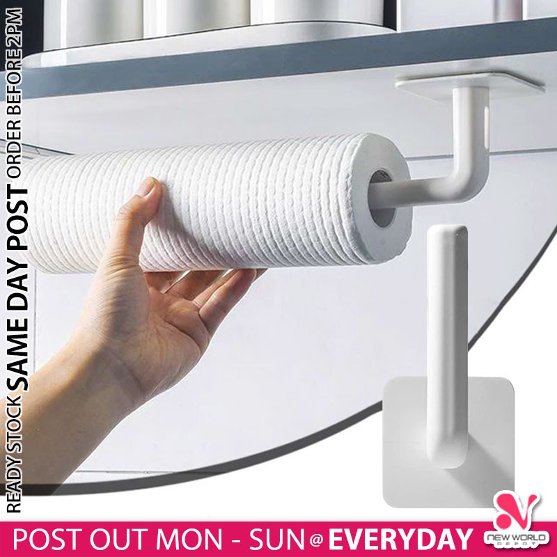 《 》Tissue Holder Wall Mounted Paper Roll Towel Dishcloth Hanger Kitchen Organizer Pemegang Rak Tisu 多功能挂钩