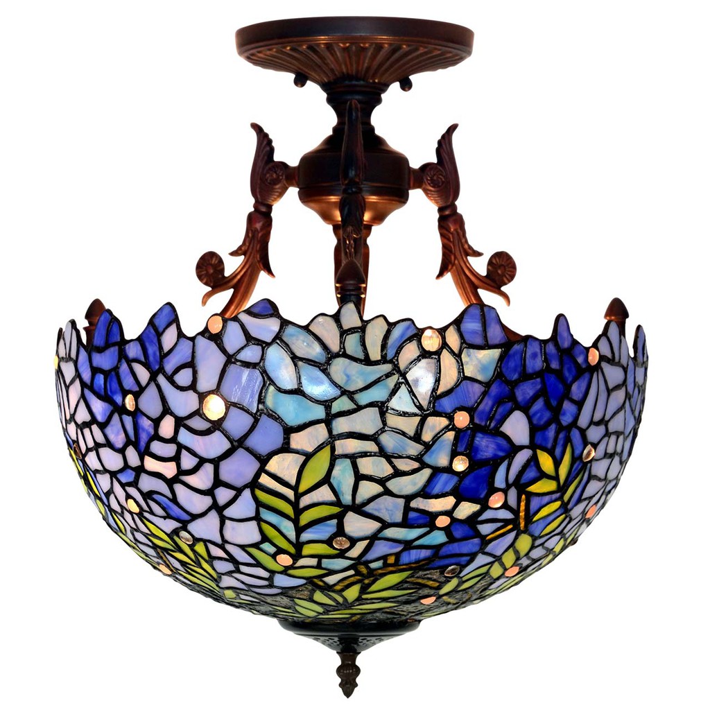 Bieye L10408 Wisteria Tiffany Style Semi Flush Mount Ceiling Light Fixture