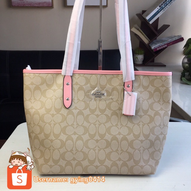 Coach Signature City Zip Tote Handbag Pink Khaki F58292 handbag bag women  beg | Shopee Malaysia