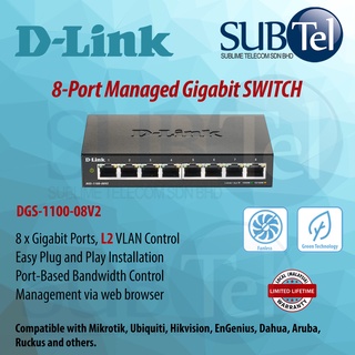 D-Link DGS-1100-08V2 8-Port Gigabit Smart Managed Switch 8 Port Networking DGS DGS-1100 DGS-1100-08V2/RS
