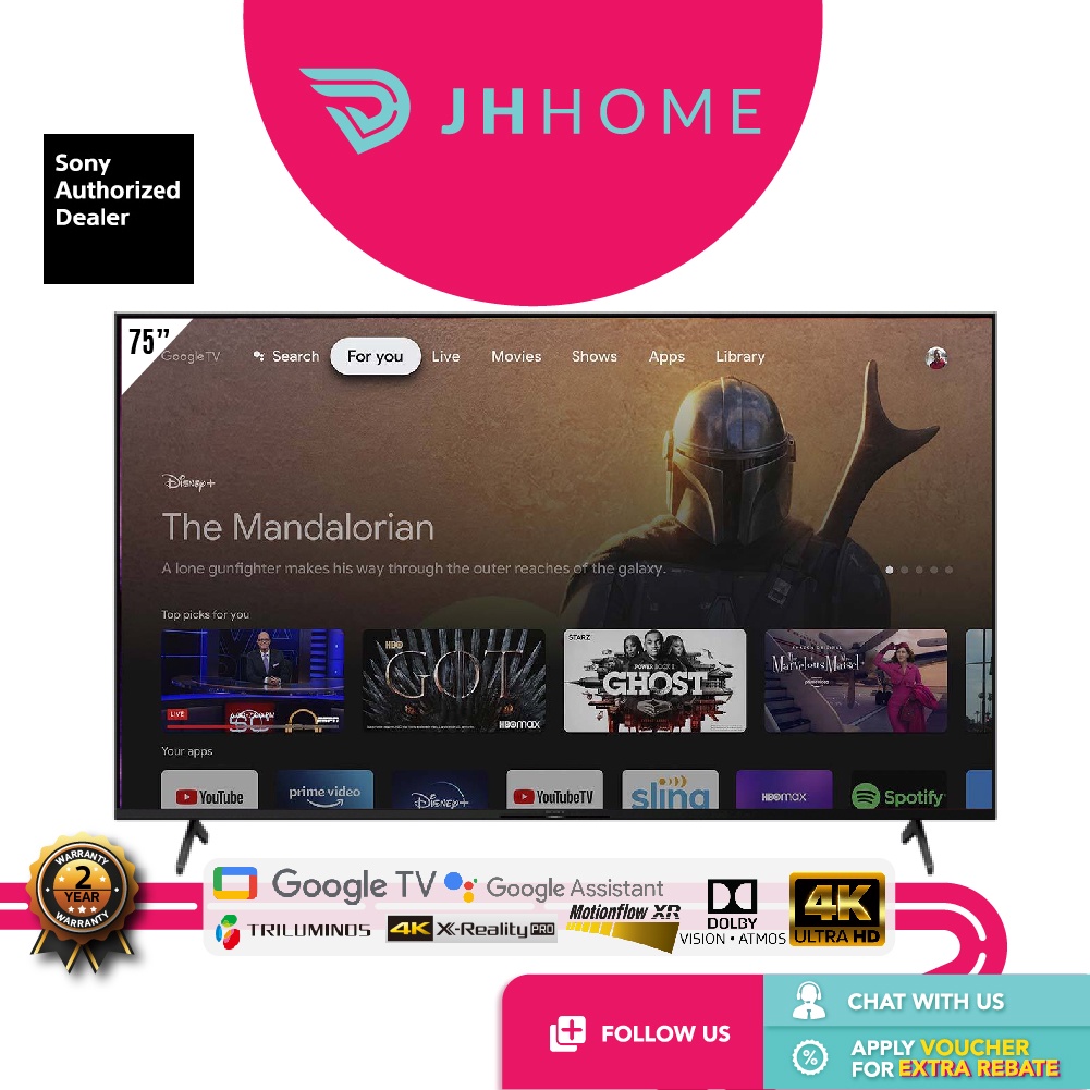 Sony 75 Inch 4K UHD Google TV Android TV Netflix Youtube X80K Sony