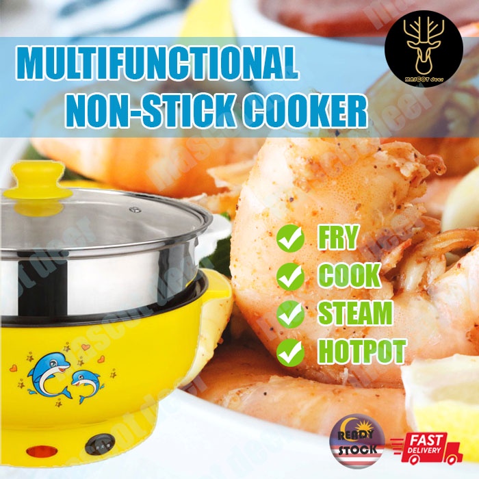 Multifunctional Non-stick Electric Cooker | Mini Rice Cooker With Steamer Tray |  Multicooker + Steamer |  Periuk Nasi