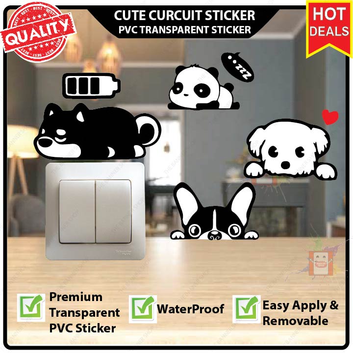 Suis Transparent Stickers ,Cute Wall Switch Transparent Stickers, Dog Stickers, Cat Stickers