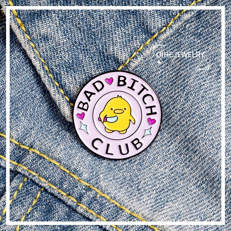 BAD BCH Club Enamel Pin Custom Round Bird Chick Brooches Badges Bag Shirt Lapel Pin Buckle Funny Animal Jewelry Gift for Friend